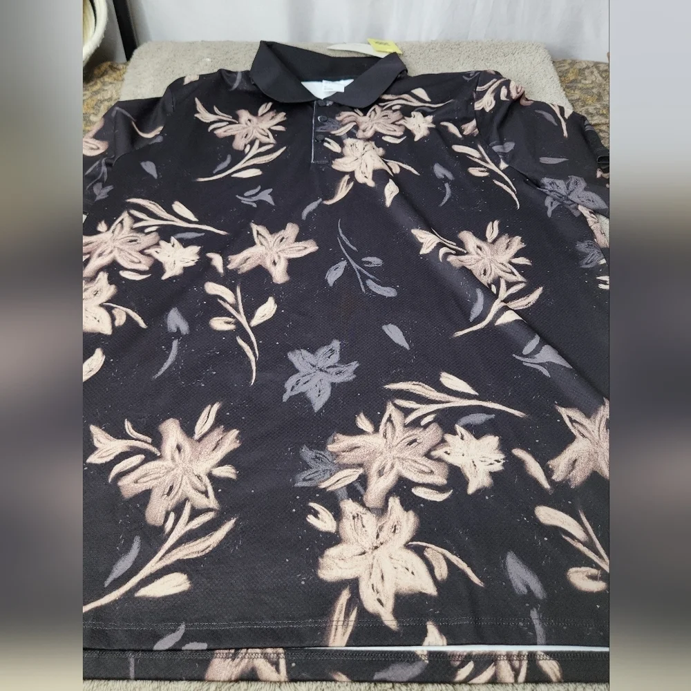 Men's Floral Print Textured Polo Shirt - All In Motion Black/Gray XL